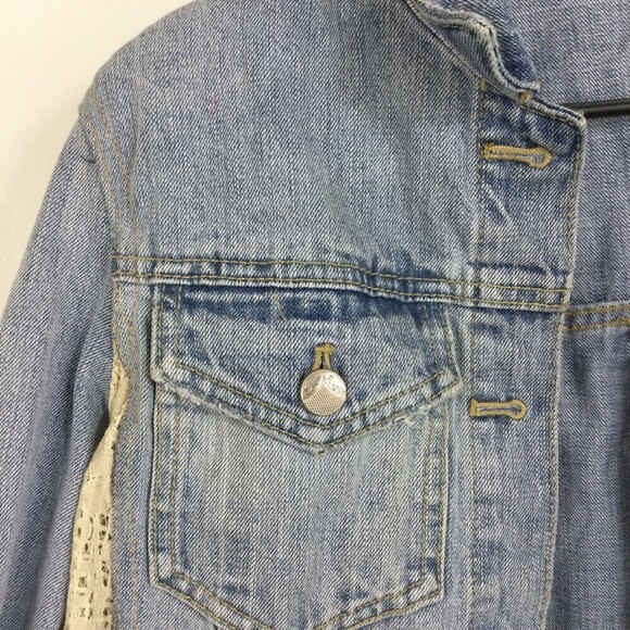 Free People Womens Lace Panel Denim Jacket Light Dungaree Blue Size Small - Picture 4 of 13